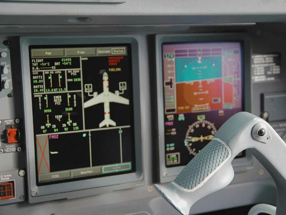 Avionics technician testing a circuit board
