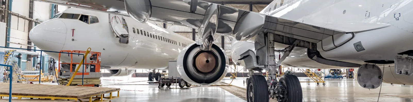 Commercial airliner in a maintenance hangar
